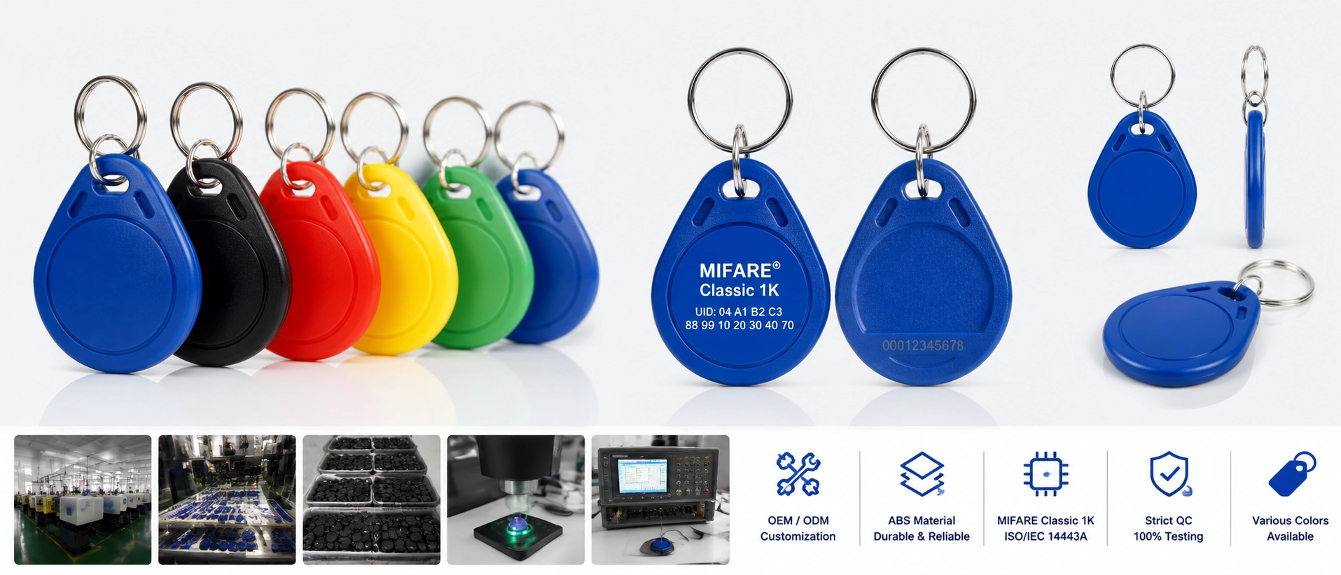 Custom ABS MIFARE Classic 1K key fobs manufactured by Syntek RFID Factory Custom ABS MIFARE Classic 1K key fobs manufactured by Syntek RFID Factory